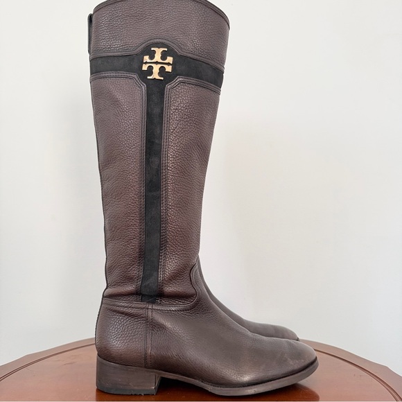 Tory Burch Tall Brown Pebbled Leather Riding Boots | US 10 - Picture 2 of 11